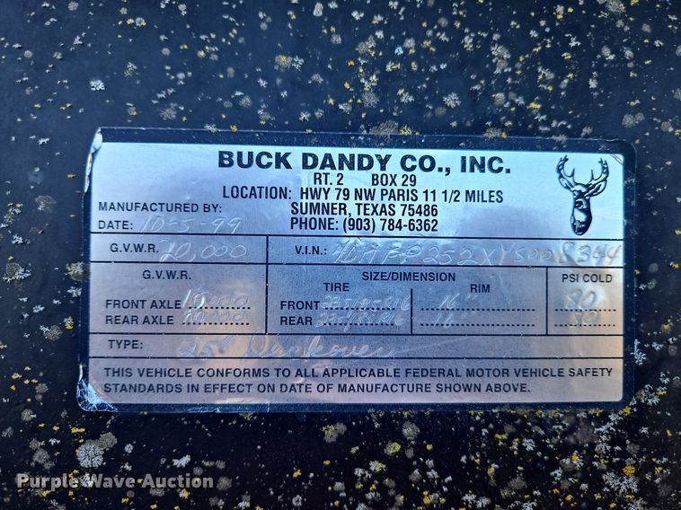 image for item EI3540 2000 Buck Dandy 25 Deckovers equipment trailer