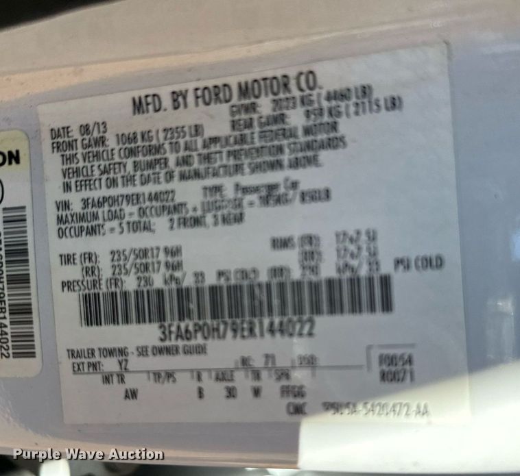 image for item EJ0202 2014 Ford Fusion 
