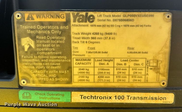 image for item EJ0265 Yale GLP050VXEUSE090 forklift