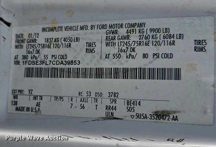 image for item EJ5856 2012 Ford E350 Super Duty box truck