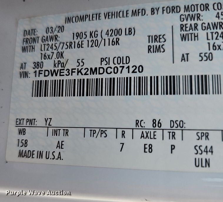 image for item EJ5858 2021 Ford E350 Super Duty delivery van