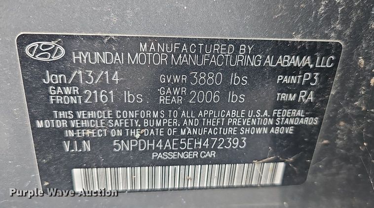 image for item EJ5870 2014 Hyundai  Elantra 