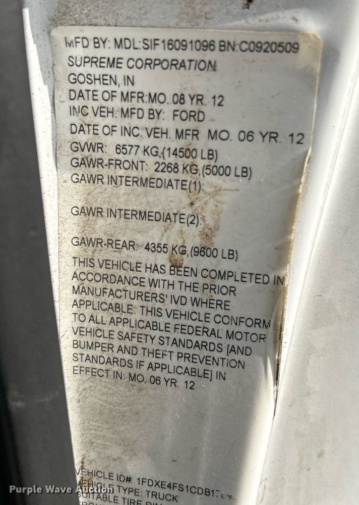 image for item EK4023 2012 Ford E450 Super Duty box truck