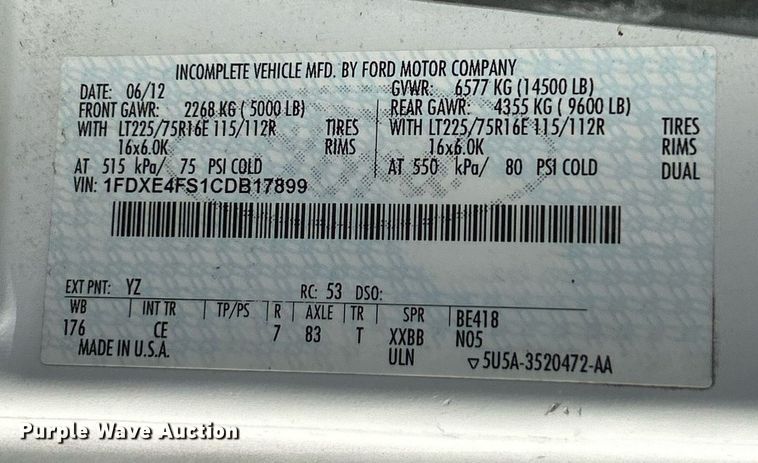 image for item EK4023 2012 Ford E450 Super Duty box truck