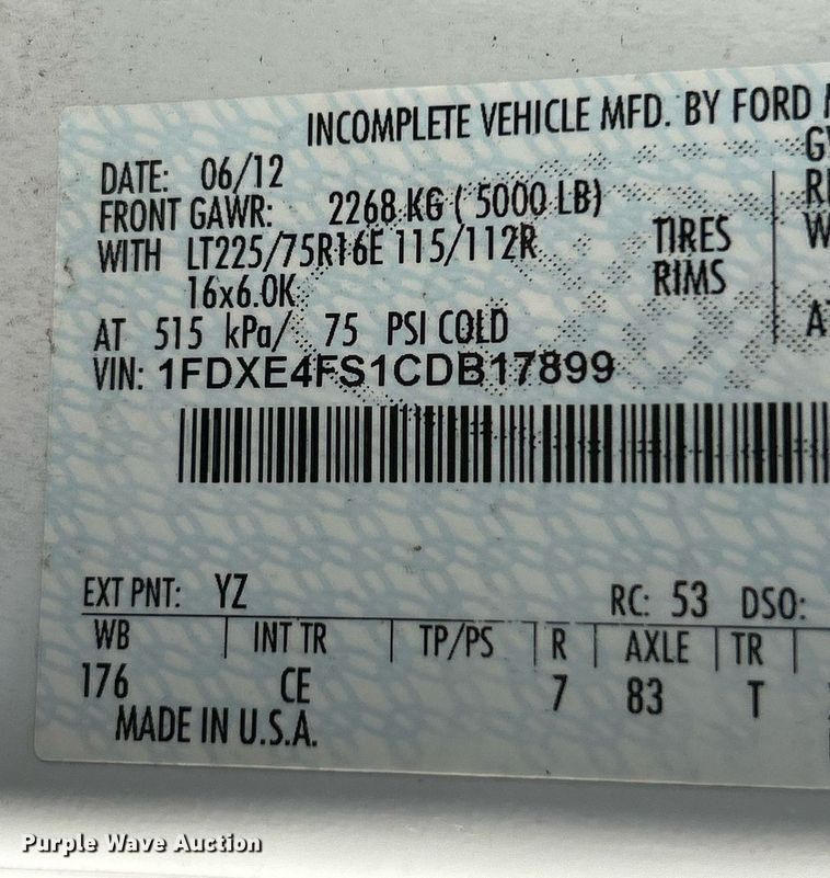 image for item EK4023 2012 Ford E450 Super Duty box truck