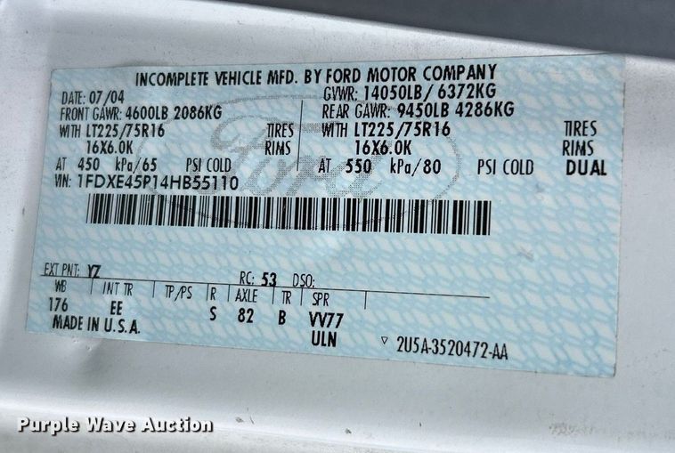 image for item EK4027 2004 Ford E450 Super Duty box truck