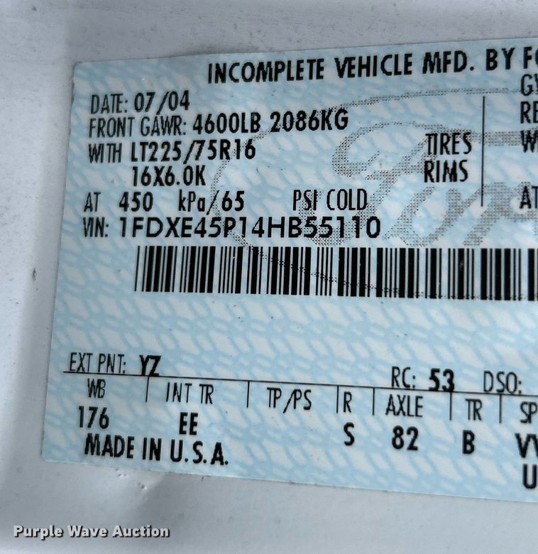 image for item EK4027 2004 Ford E450 Super Duty box truck