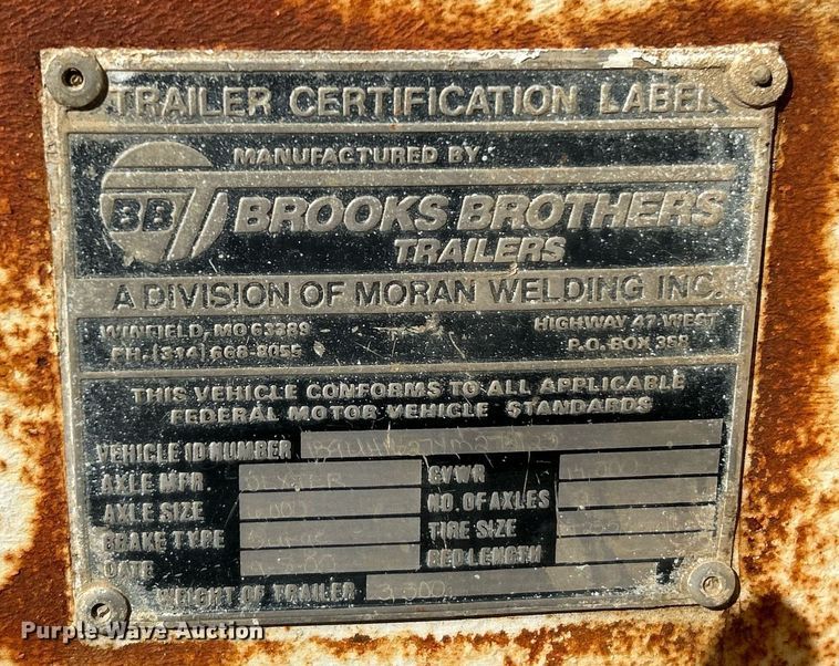 image for item EK4086 2000 Brooks Brothers equipment trailer