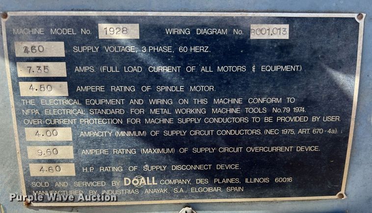 image for item KV9864 DoALL 1928 milling machine