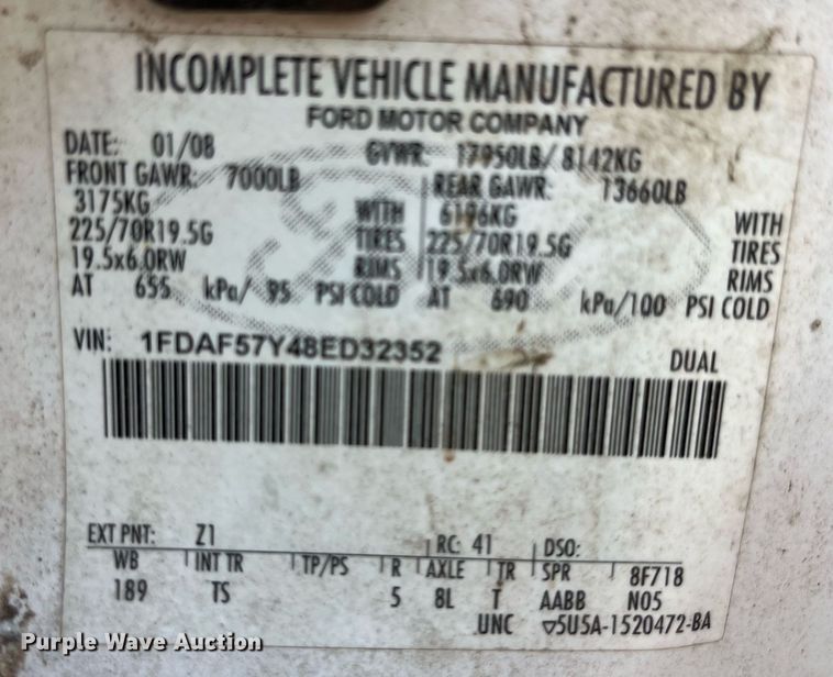 image for item LD9929 2008 Ford F550 Super Duty XL utility / service truck