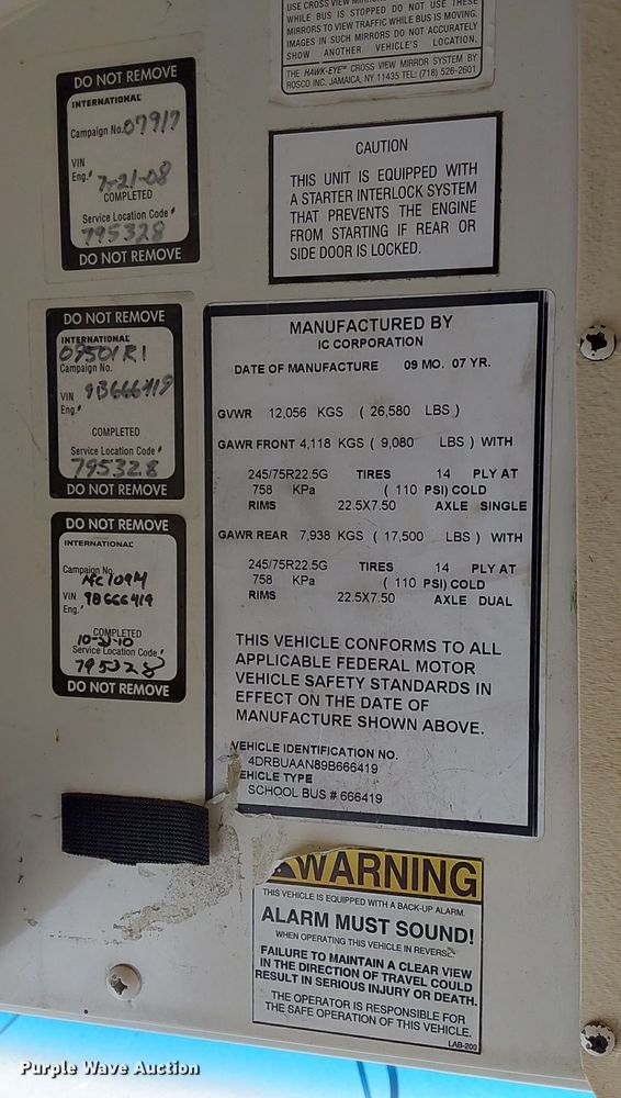 image for item NF9274 2009 International  PB10500 school bus