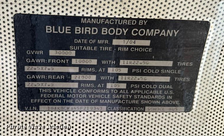 image for item NF9275 2005 Blue Bird Vision school bus