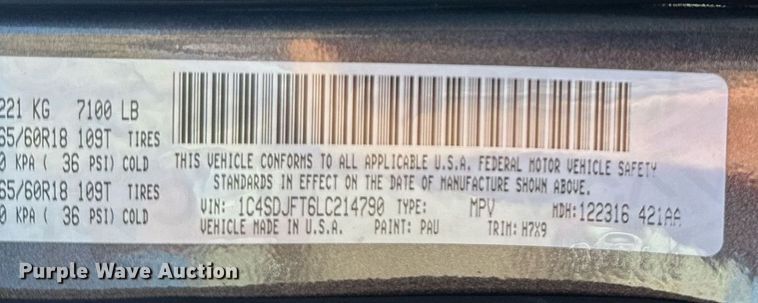 image for item NF9334 2020 Dodge Durango SSV SUV