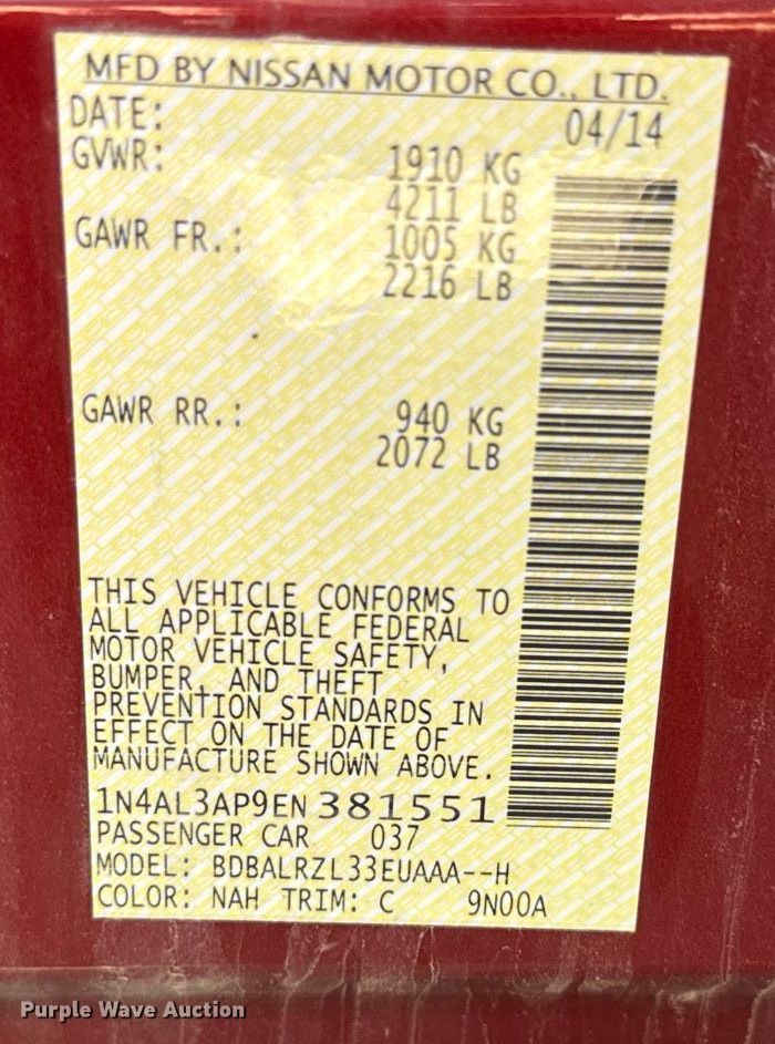 image for item NF9339 2014 Nissan   Altima 