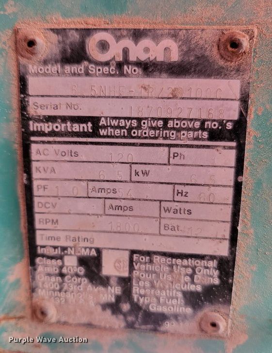 image for item NJ9295 Onan 6.5NHF generator