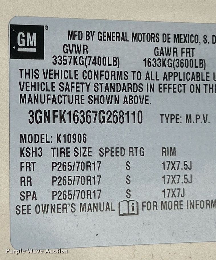 image for item NJ9519 2007 Chevrolet Suburban LT SUV
