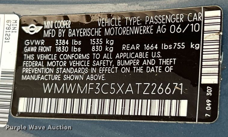 image for item NJ9521 2010 Mini Cooper 