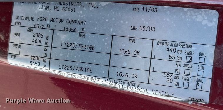 image for item NR9452 2003 Ford E450 Super Duty van cab and chassis