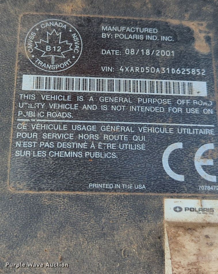 image for item NZ9366 2001 Polaris Ranger utility vehicle