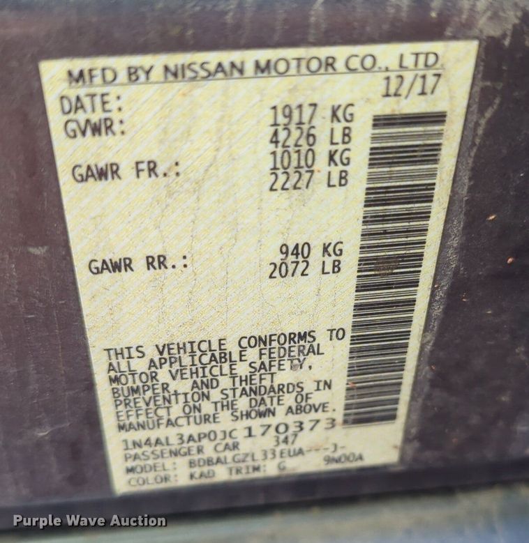 image for item OD9180 2018 Nissan  Altima 