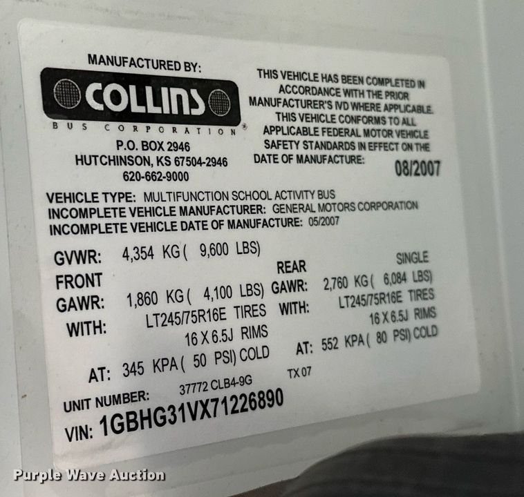 image for item OM9788 2007 Chevrolet  Express 3500 school bus