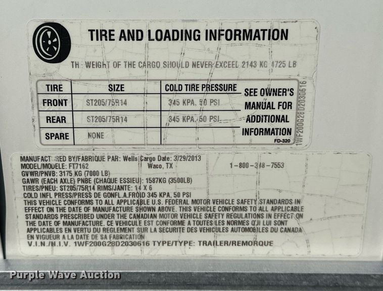 image for item OM9797 2013 Wells Cargo enclosed cargo trailer