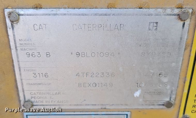 image for item DK0569 1995 Caterpillar 963B track loader