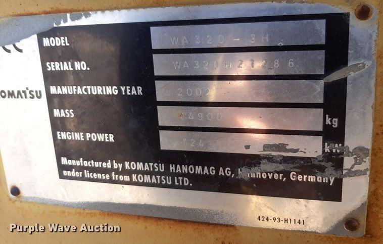 image for item DP2611 2002 Komatsu WA320-3H wheel loader