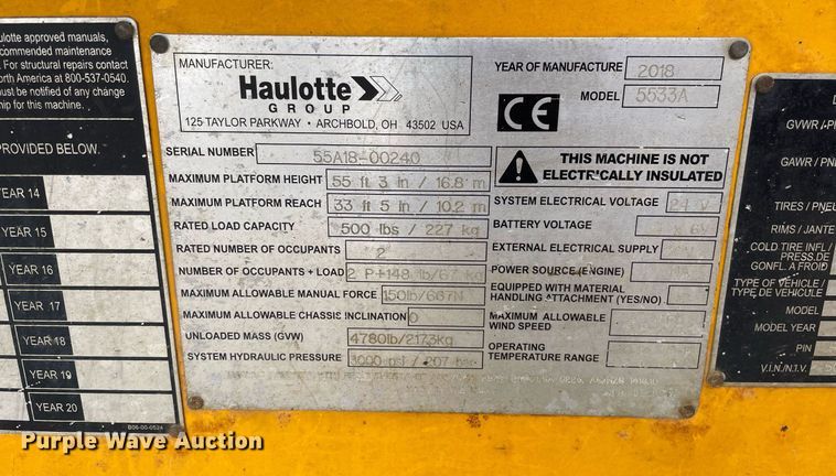 image for item DS5461 2018 Haulotte 5533A boom lift