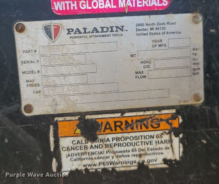 image for item DS7295 2020 Paladin skid steer bucket