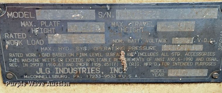 image for item DV9807 1997 JLG 40RTS scissor lift