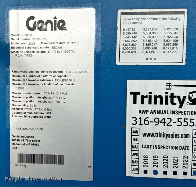 image for item DV9808 2005 Genie Z80/60 boom lift