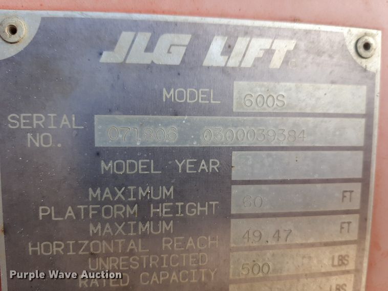 image for item DV9810 JLG 600S boom lift