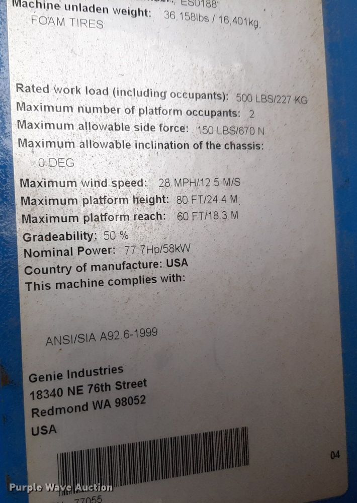 image for item DV9853 2004 Genie Z-80/60 boom lift
