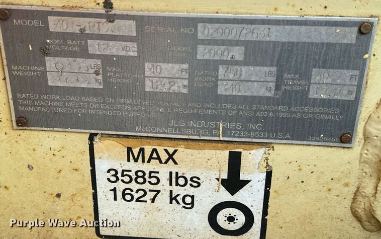 image for item DV9862 2000 JLG 40RTS scissor lift