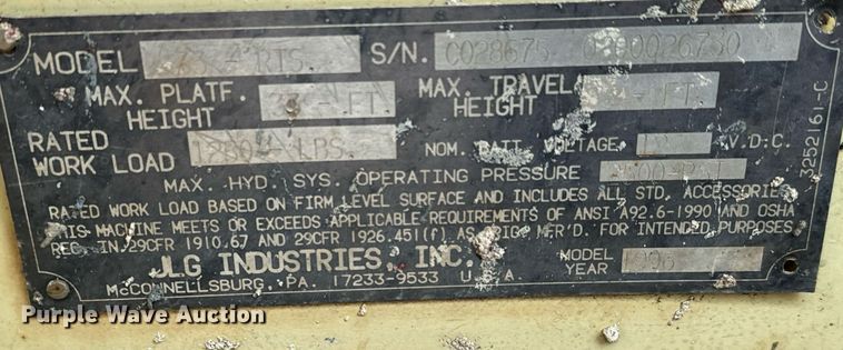 image for item DV9863 1996 JLG 33RTS scissor lift