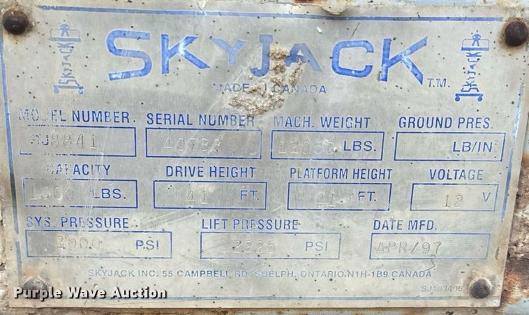 image for item DV9866 1997 Skyjack SJ8841 scissor lift