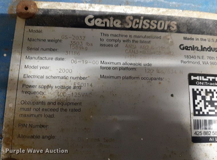 image for item DV9871 2000 Genie GS-2032 scissor lift