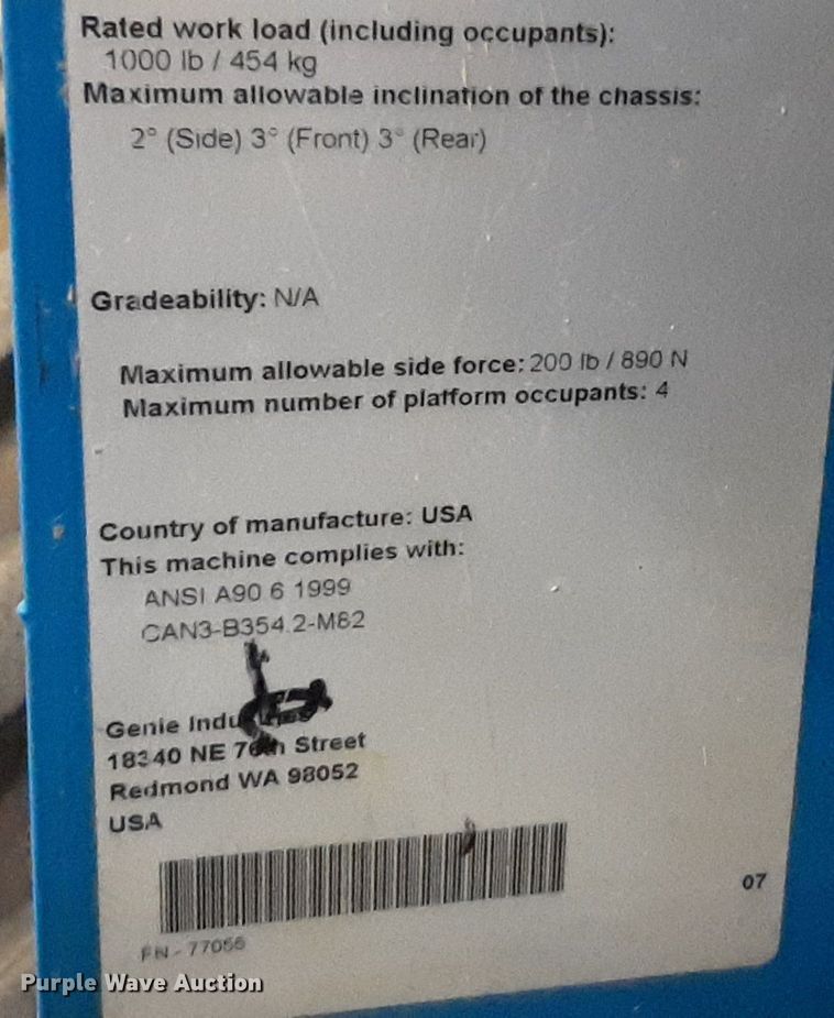 image for item DV9873 2007 Genie GS-3268RT scissor lift