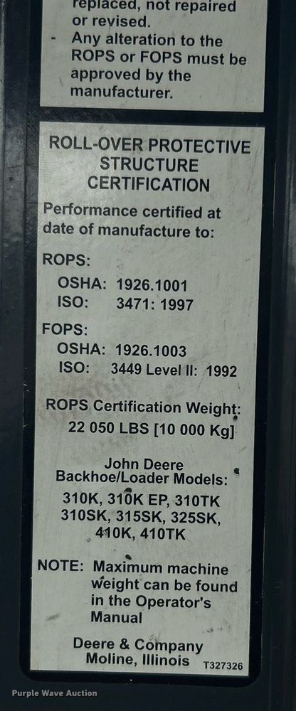 image for item EG1178 2014 John Deere 310SK backhoe