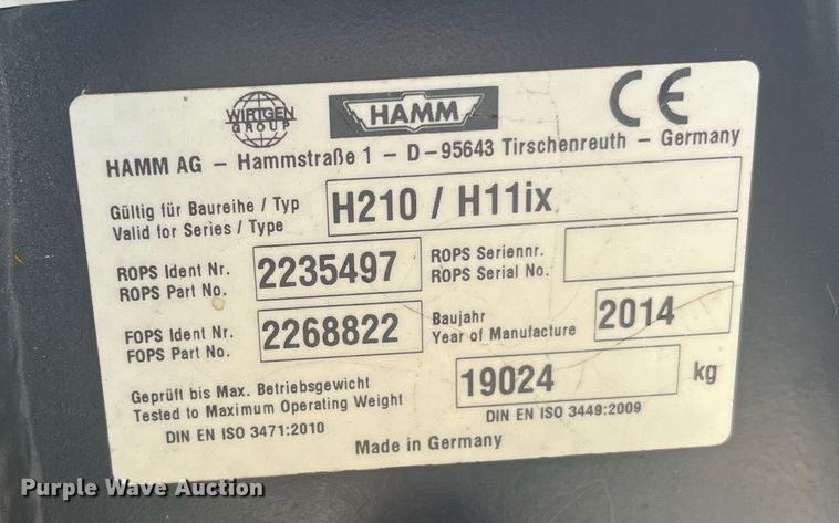 image for item EI0616 2015 Hamm H11IX single drum roller