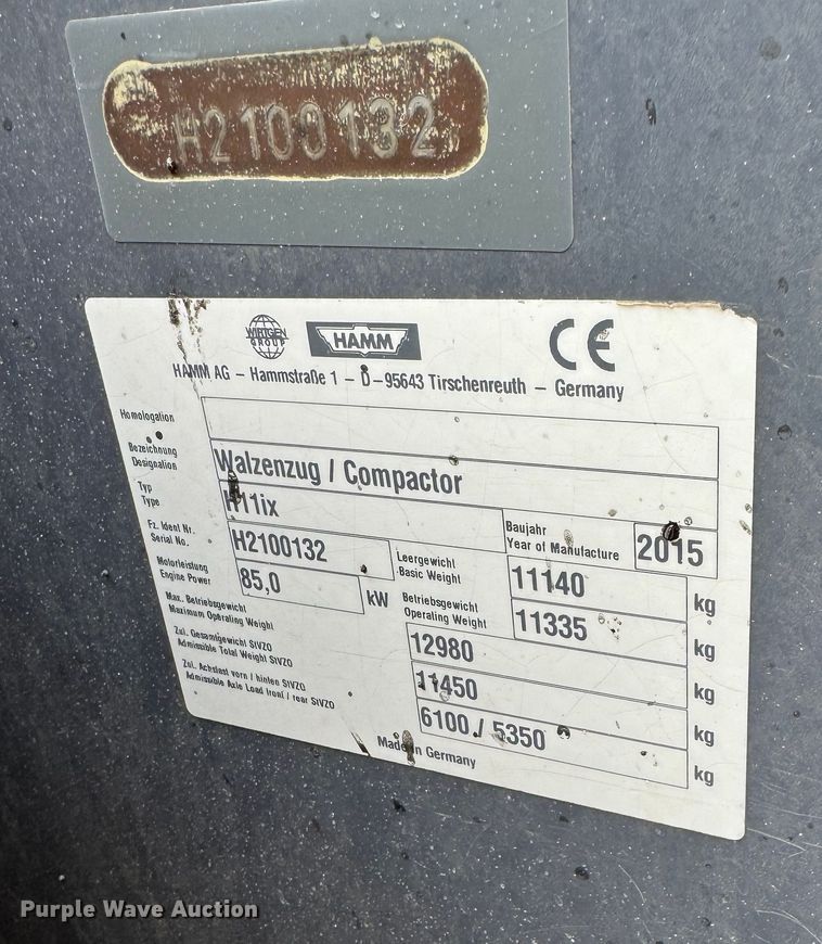 image for item EI0616 2015 Hamm H11IX single drum roller