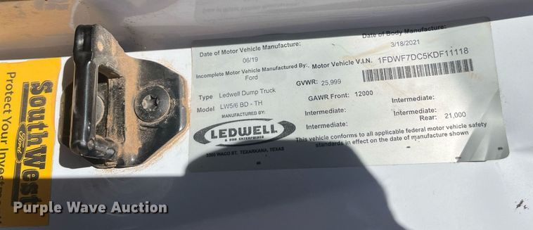 image for item EI0620 2019 Ford F750 Super Duty dump truck