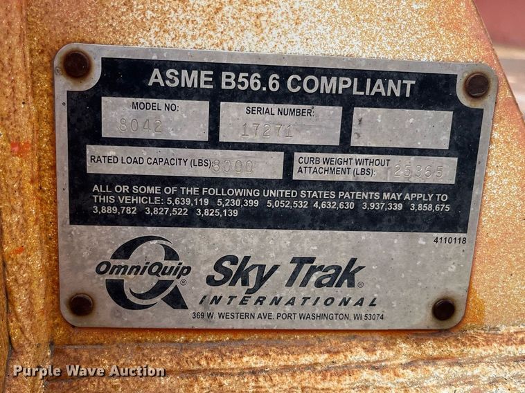 image for item EI0626 2002 Sky Trak 8042 telehandler