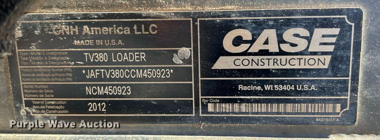 image for item EK4008 2012 Case TV380 tracked skid steer loader