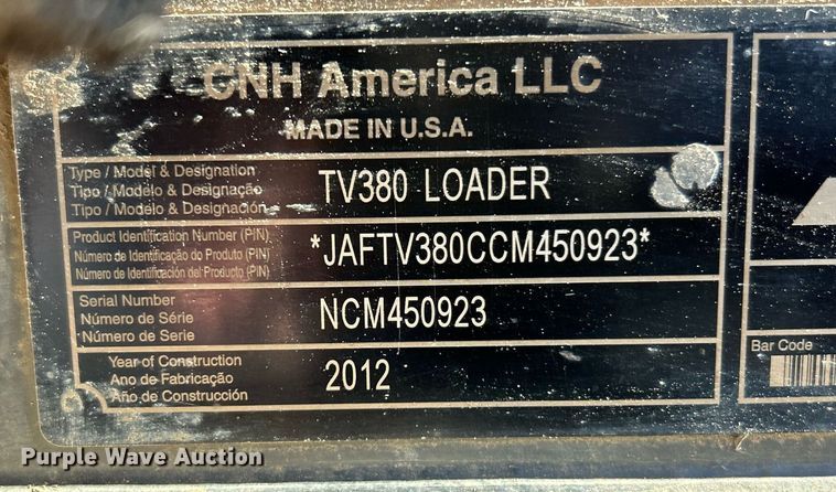 image for item EK4008 2012 Case TV380 tracked skid steer loader