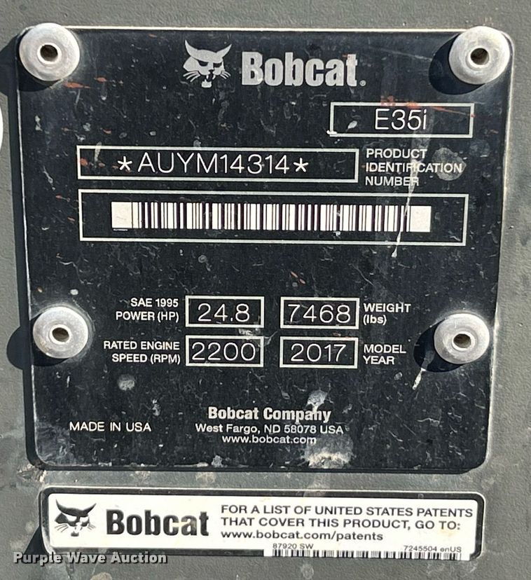 image for item EK4009 2017 Bobcat E35i mini excavator