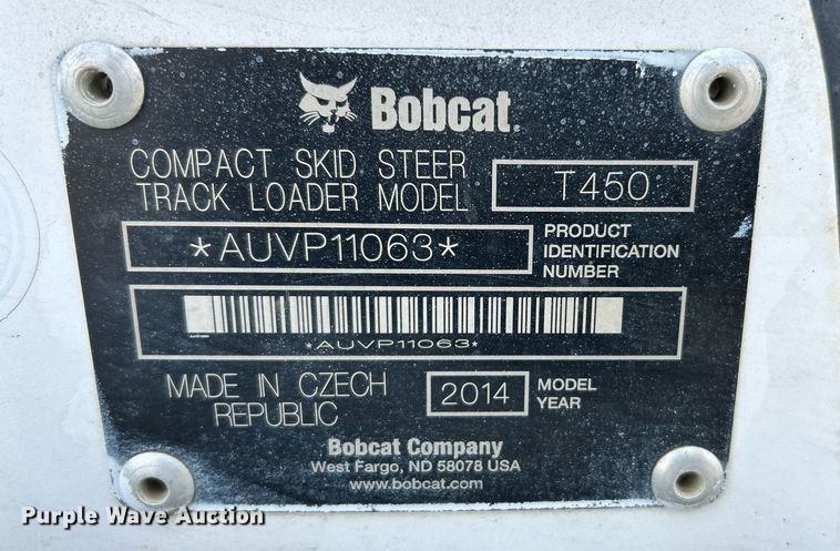 image for item EK4057 2014 Bobcat T450 tracked skid steer loader