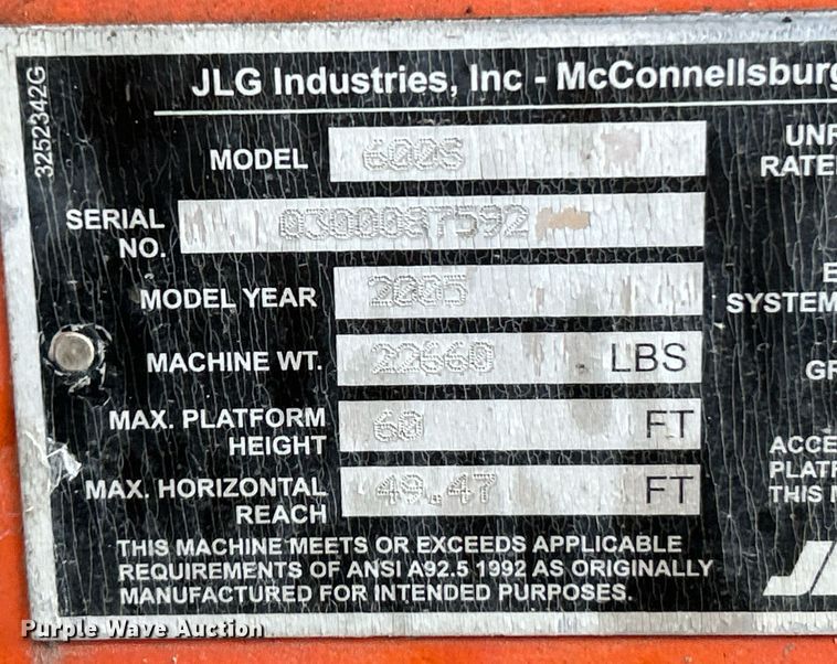 image for item EK4093 2005 JLG 600S boom lift