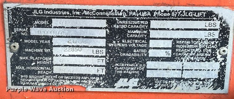 image for item EK4094 2008 JLG 600S boom lift